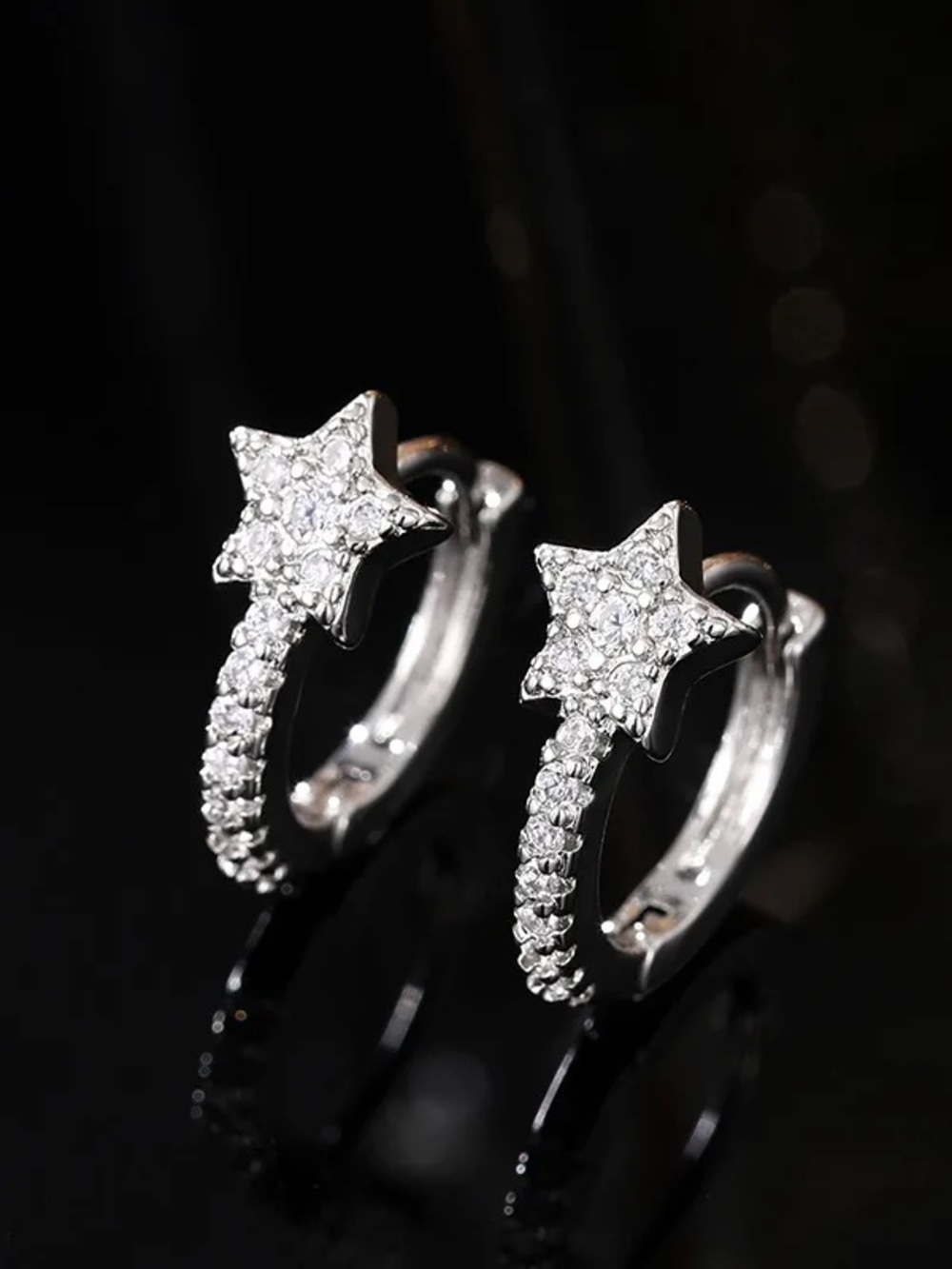 Star Hoop Huggie CZ Earrings Celestial Dainty Sparkle Silver Minimalist